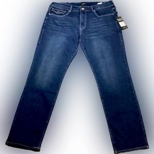 TRUE RELIGION Geno Flap Pocket Relaxed Slim Jeans Red Stitching Logo Dark Boreal